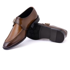 Men's Brown Leather Double Monk Strap Dress Shoes